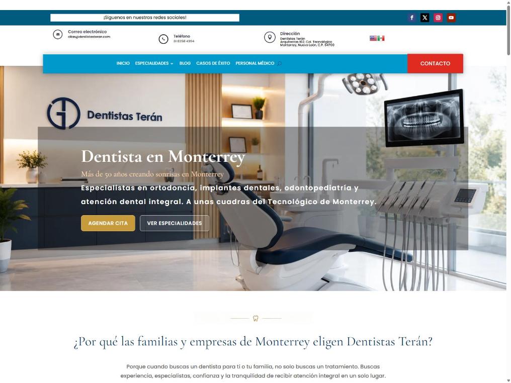 Dentistas Terán website in Monterrey, a Search Engine Profiling client for 15+ years